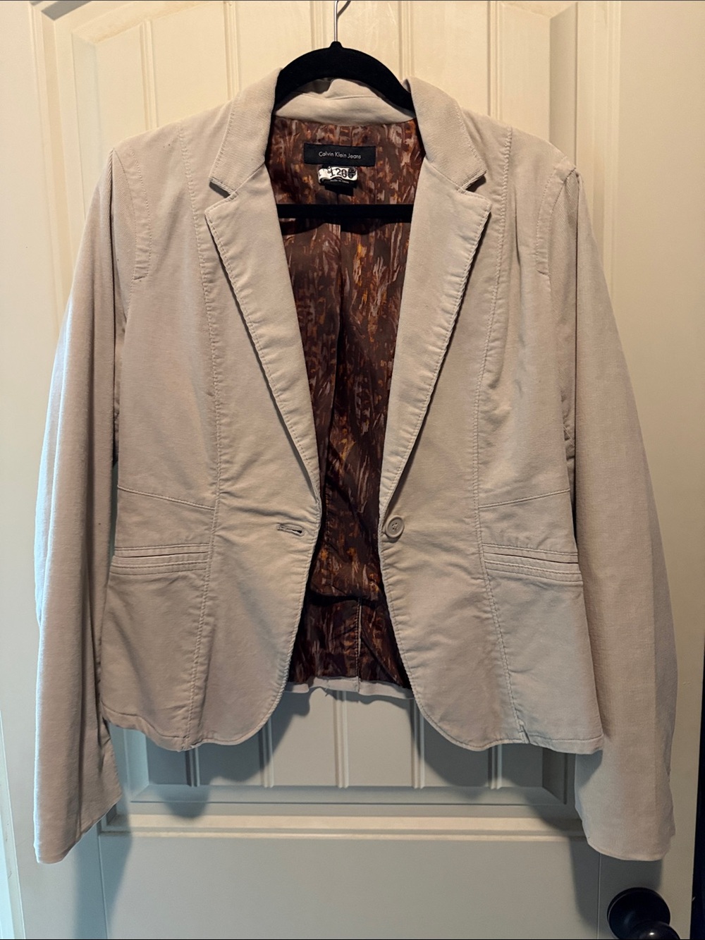 Calvin Klein Jeans Women's Light Beige Single-Button Corduroy Blazer